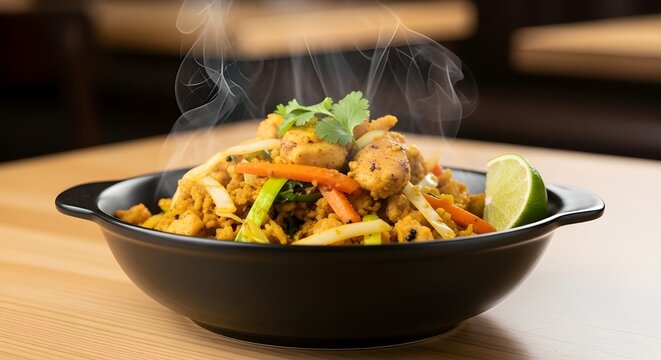 Popular Sri Lankan chicken kottu roti made with chopped roti vegetables and curry sauce