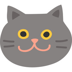 Simple Flat Design Gray Cat Face With Yellow Eyes Pink Nose and Mouth on Transparent Background Minimalist Illustration