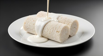 Steamed pittu served with grated coconut and coconut milk