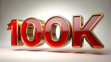 Shiny red and gold 100k number with metallic shine