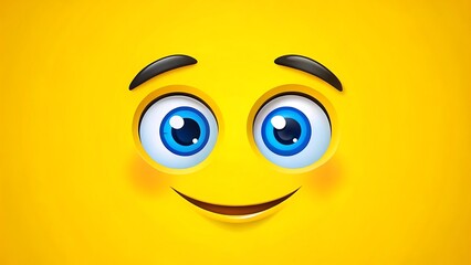 Close up of a cheerful cartoon smiley face with big blue eyes