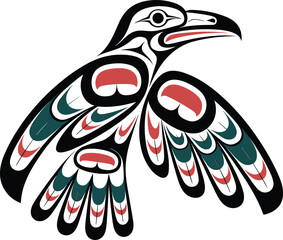 Fototapeta premium Pacific Northwest Haida Raven Vector: Traditional Indigenous Art, Tribal, First Nations, and Totem Animal Design