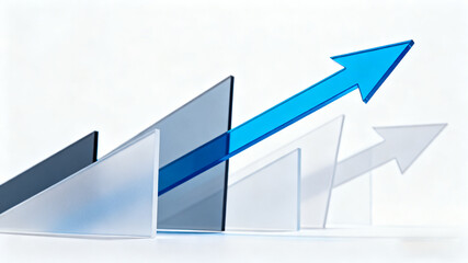 Abstract geometric shapes and arrows symbolizing business strategy and direction on a clean white background.