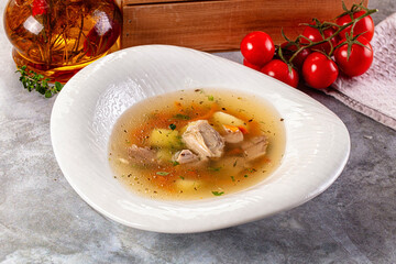 Chicken homemade soup with potato