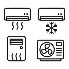 Various air conditioning units heat waves line art vector illustration showcasing and a snowflake symbol