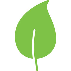 Simple green leaf icon on a transparent background representing nature and growth