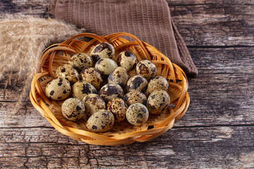 Raw brown quail egg heap
