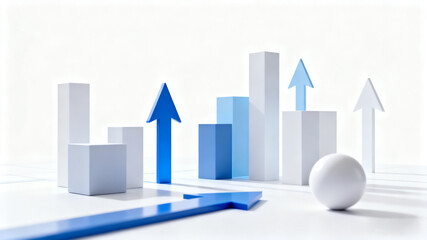 Abstract geometric shapes and arrows symbolizing business strategy and direction on a clean white background.