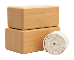 Yoga blocks and strap for flexibility training home product isolated on transparent background