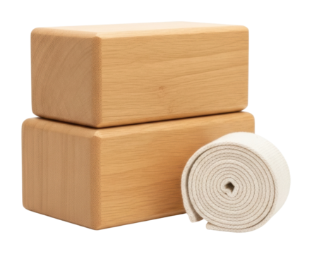 Yoga blocks and strap for flexibility training home product isolated on transparent background