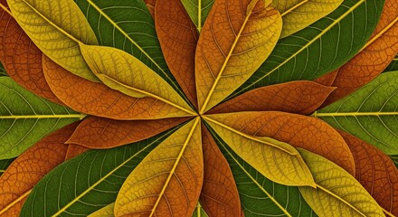 Vibrant autumn leaves create a stunning natural kaleidoscope, perfect for adding a touch of organic beauty and artistic flair to your seasonal designs and creative projects