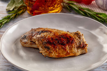 Roasted pork schnitzel steak piece