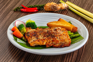 Gourmet asian Grilled crocodile steak