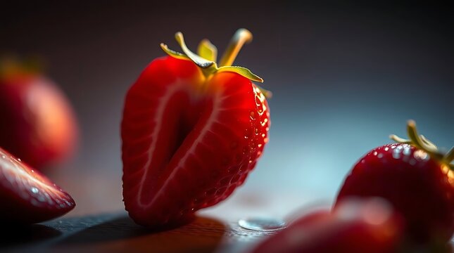 Close up of fresh strawberries on wooden background showcasing texture - Powered by Adobe
