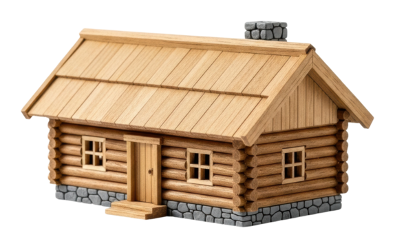 Building a cozy wooden house model home craft design isolated on transparent background