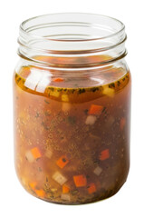Preparing hearty vegetable soup in a glass jar kitchen food isolated on transparent background