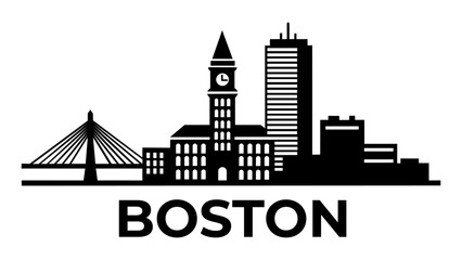 Boston Skyline Silhouette Cityscape Landscape Logo Emblem
