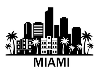 Miami Skyline Silhouette Cityscape Logo Emblem Design
