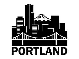 Portland City Skyline Silhouette Logo Emblem Design
