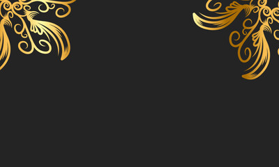 Elegant golden floral ornament vector on black background, perfect for luxury invitations, wedding cards, or premium decorative designs