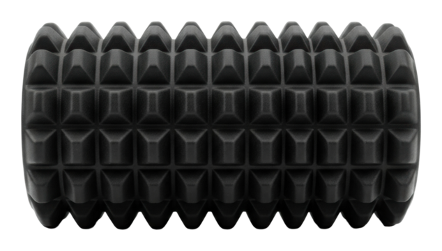 Foam rolling for muscle recovery gym fitness equipment top view isolated on transparent background