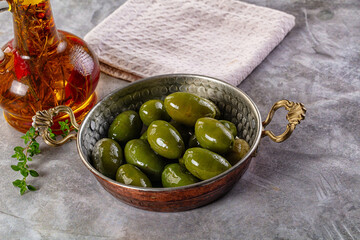 Marinated green organic Greek olives