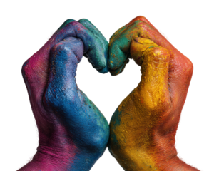 Colorful hands forming heart shape isolated on transparent background