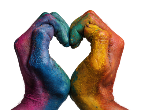 Colorful hands forming heart shape isolated on transparent background