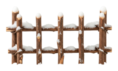 Snow-covered wooden fence winter landscape nature isolated on transparent background