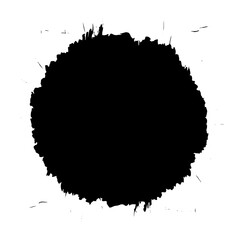 Abstract black circular shape with rough edges on a white background creating a bold visual contrast