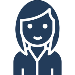 Simple Iconography of a Woman with Dark Hair and a Blue Collar Shirt Representing a User or Profile Picture on a Transparent Background