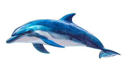 A beautiful blue dolphin swimming in the ocean on transparent background