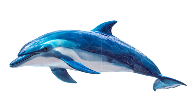 A beautiful blue dolphin swimming in the ocean on transparent background