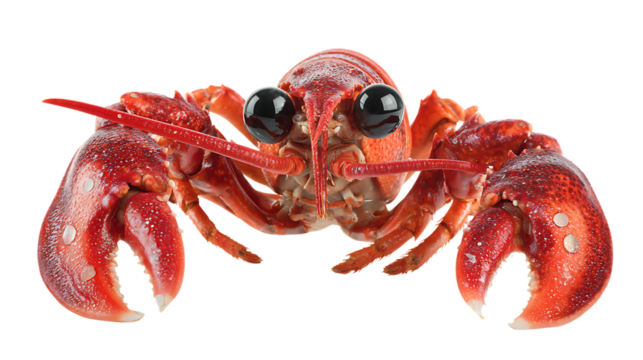 A red crayfish or crayfish with claws on transparent background
