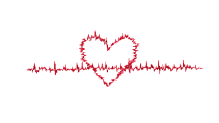 Heartbeat line forming a heart shape on transparent background