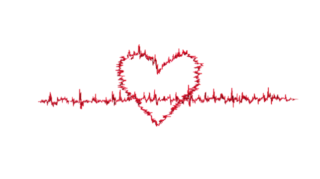 Heartbeat line forming a heart shape on transparent background