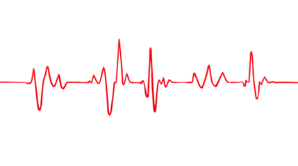 Red electrocardiogram heartbeat line on transparent background