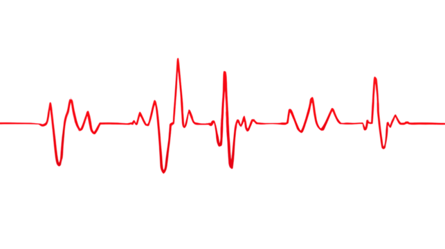 Red electrocardiogram heartbeat line on transparent background