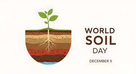 Promote World Soil Day on December 5th with this beautiful illustration of a plant growing in layered soil, perfect for eco-friendly campaigns