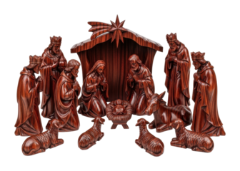 Nativity scene sculpture display religious tradition isolated on transparent background