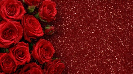 Romantic valentine's day background with vibrant red roses, soft glowing hearts, and festive love-themed decorations for greeting cards, invitations, and celebration designs