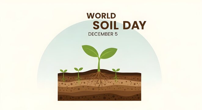 Celebrate World Soil Day on December 5th with vibrant seedlings emerging from rich earth, promoting environmental awareness and sustainable agriculture