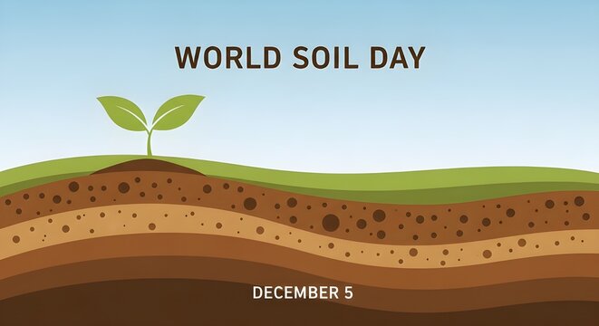 Celebrate World Soil Day on December 5th with this eye-catching illustration of healthy soil layers and a vibrant green sprout of new life