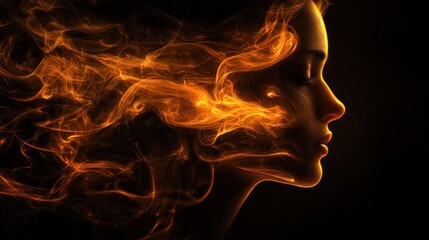 Woman's profile, fire-like hair