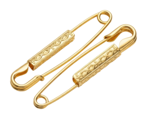 Elegant golden safety pins jewelry showcase vintage style isolated on transparent background