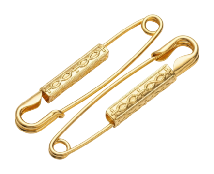 Elegant golden safety pins jewelry showcase vintage style isolated on transparent background