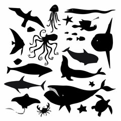 Marine Animal Silhouettes Col...