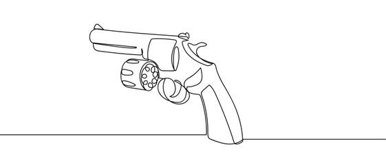 One continuous line of revolvers Minimalist linear design. Editable stroke.
