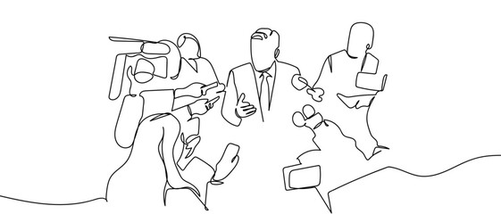 One continuous press conference Minimalist linear design. Editable stroke.