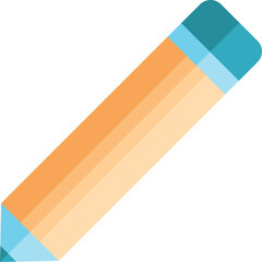 Simple illustration of a marker pen with a slanted orange body and blue cap and tip on a white background